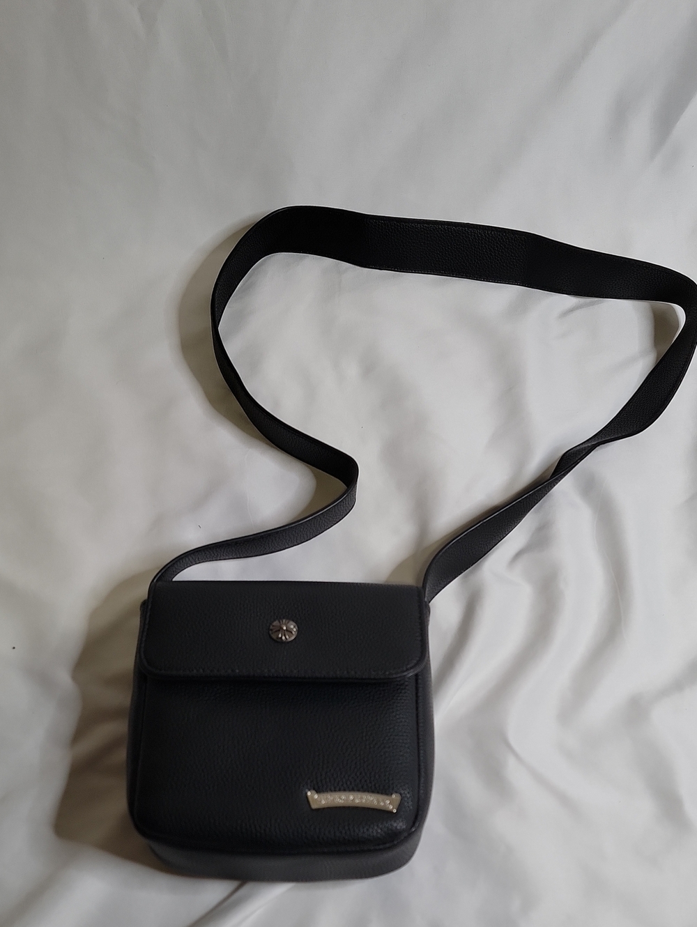 Chrome Hearts Black Leather Crossbody Messenger Bag